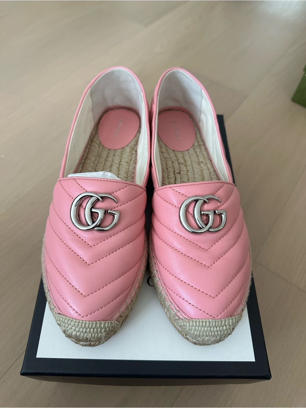 Gucci Pink Quilted Leather Espadrille Flats with Double G